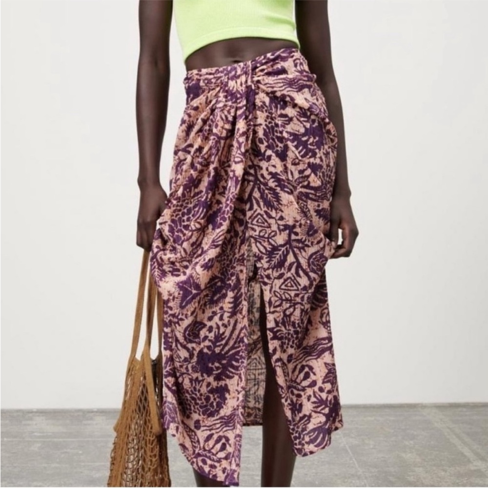 Zara Purple and peach Floral Wrap Skirt